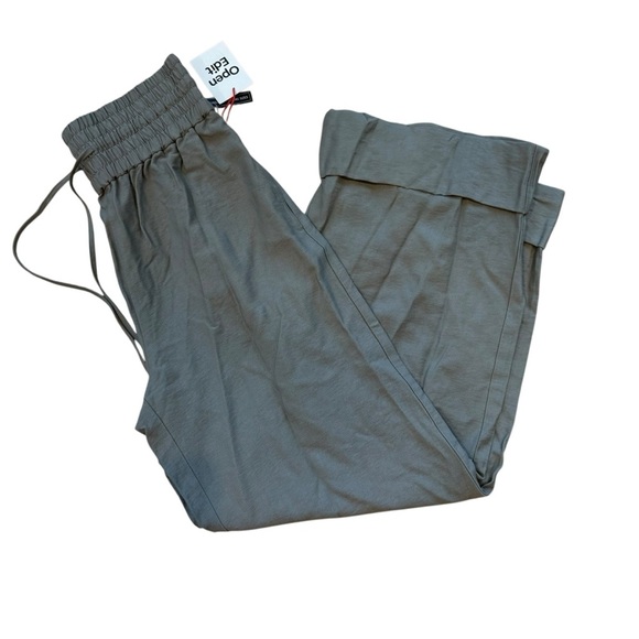 NWT Open Edit Wide Leg Dress Palazzo Pants Green XS High Waist Rise Cuff Pull On - Picture 1 of 10